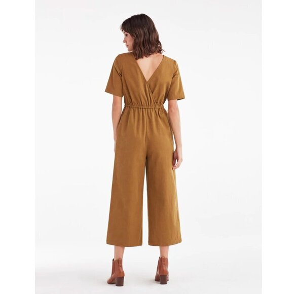 Vetta The Wrap Jumpsuit Cropped Wide Leg Organic Cotton in Gold Canvas Size S
